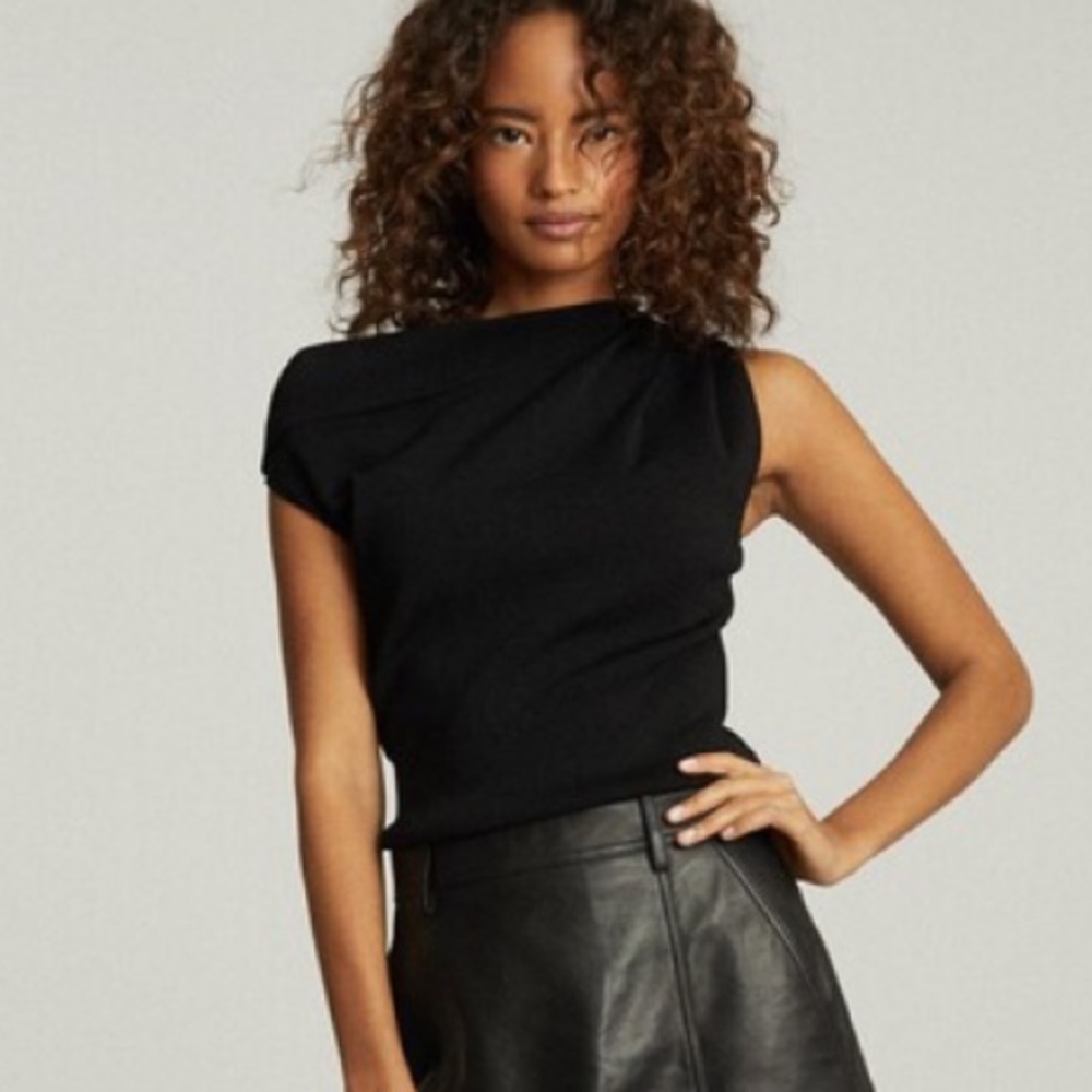 Reiss Miranda Draped Shoulder Sleeveless Top, Black. NWT. Size Small